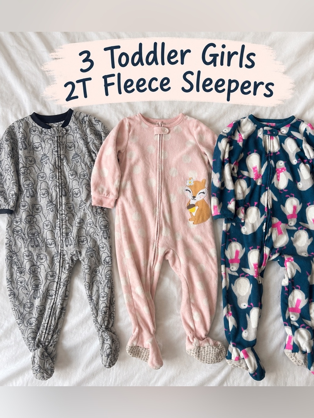 Toddler Girl 2T Bundle Fleece Onesie Sleeper Footed One-Piece Pajamas Lot